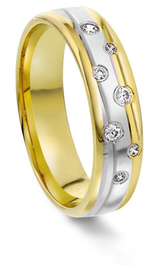 Giftering i 585 gult og hvitt gull med diamanter 0,10 ct | 5 mm bredde Giftering i 585 gult og hvitt gull med diamanter 0,10 ct | 5 mm bredde
