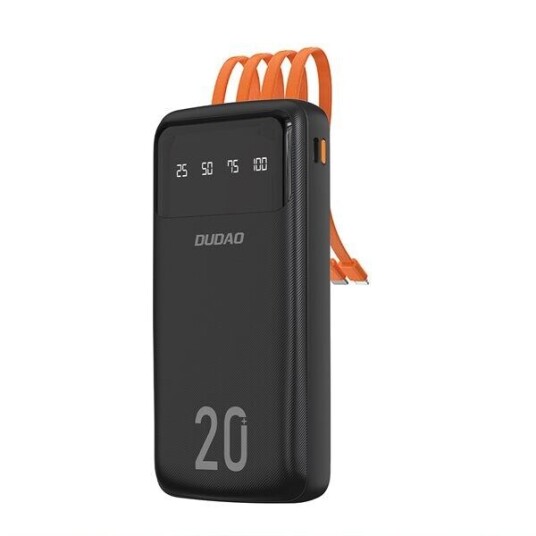 Dudao K6 Pro+ Powerbank 20000 mAh med 3 Innebygde Kabler Svart