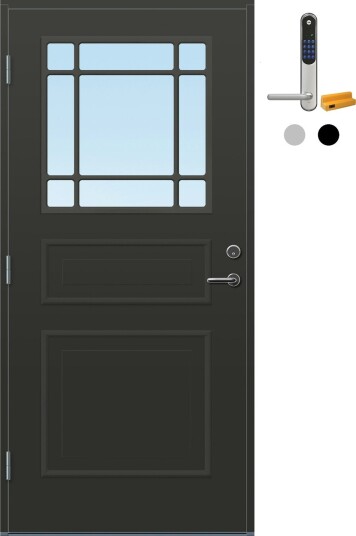 Ytterdør Bygg1 Arendal Klarglass med Yale Entrus BxH 100x210 Høyre, RAL 7016, Antrasitt, Yale Sølv