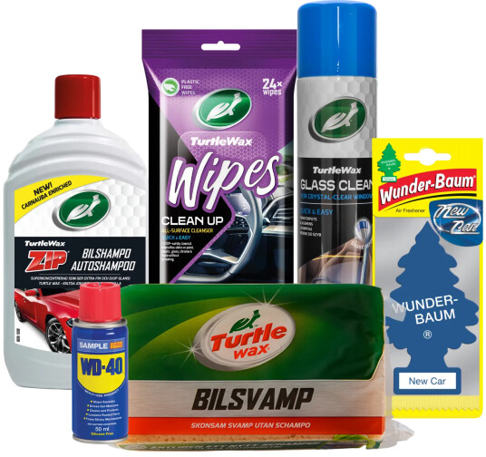 Turtle Wax Rengjøringspakke Zip Shampoo 24x Wipes Glass Clean og svamp + mer