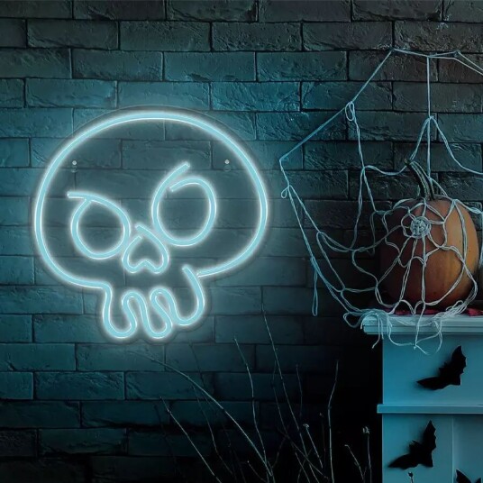 Forever Light LED Neonskilt Halloween - Blått Lys med Hodeskalle Forever Light LED Neonskilt Halloween - Blått Lys med Hodeskalle