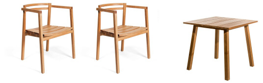 Skargaarden Oxnö kafésett Teak 2 lenestoler & bord 94x88 cm