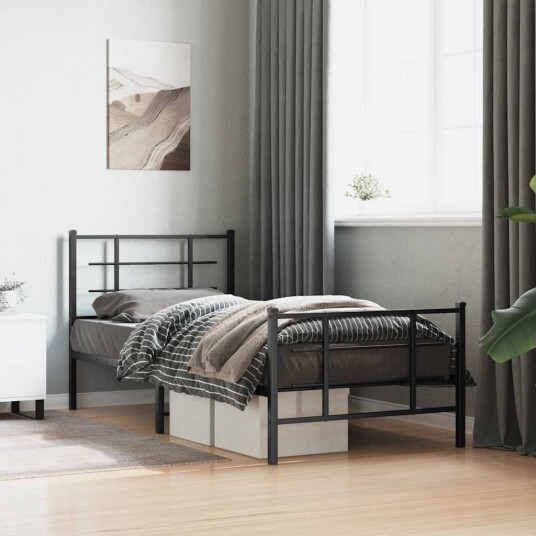  Sengeramme i metall med hode- og fotgavl svart 90x200 cm 8721012303713