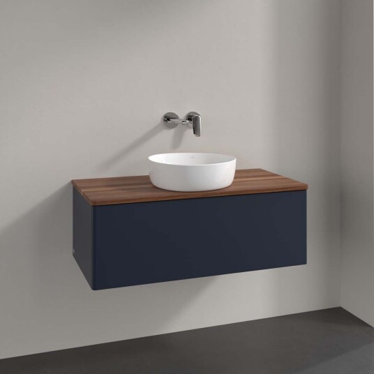 Villeroy & Boch Antao Servantskap med 1 skuff 100x50x36 cm m/lys Blå Matt/Valnøtt Villeroy & Boch Antao Servantskap med 1 skuff 100x50x36 cm m/lys Blå Matt/Valnøtt