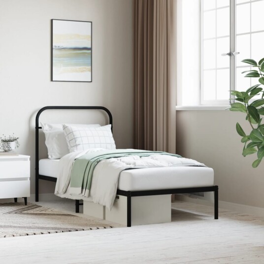 vidaXL Sengeramme i metall med hodegavl svart 90x190 cm