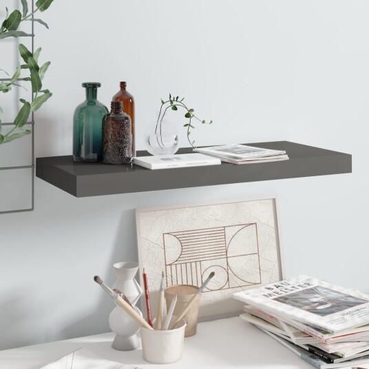 vidaXL Flytende vegghylle h?yglans gr? 60x23,5x3,8 cm MDF