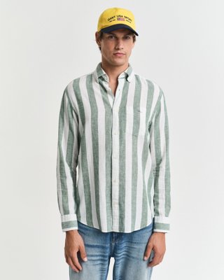 Regular fit stripete skjorte i bomullslin WOODY GREEN XXL Regular fit stripete skjorte i bomullslin WOODY GREEN XXL