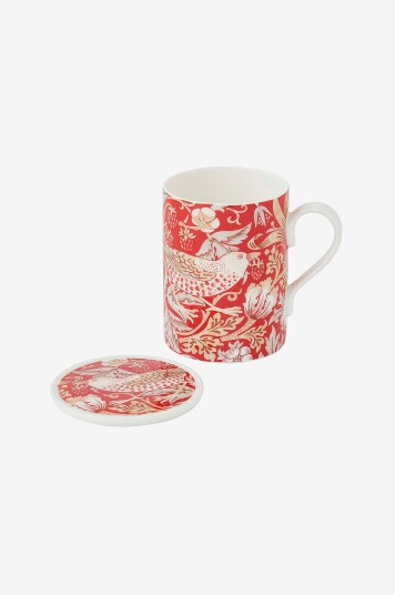 Spode - Krus- og underlagssett Morris & Co Strawberry Thief Indian Red - Rød