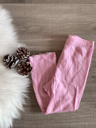 Joha   Leggings i ull/silke med blonder Rosa