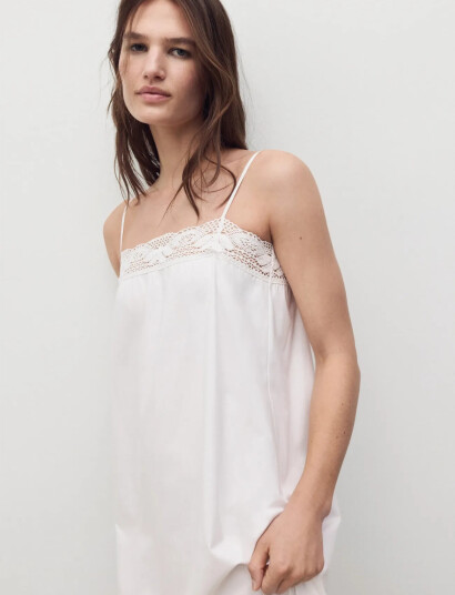 Mango Cotton Lace Nightgown White L