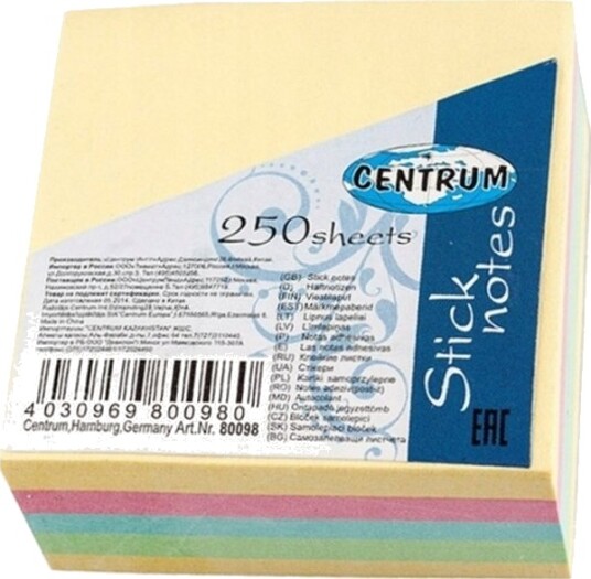 Pullman Selvklebende Notatlapper 51X51 Centrum 80098 Pastel*5 250 Ark
