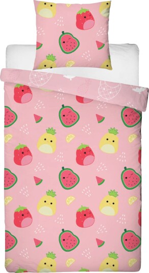 Licens Squishmallows sengetøy 100 % bomull Barnesengetøy 140x200 cm Lyserosa Malcolm og Maui