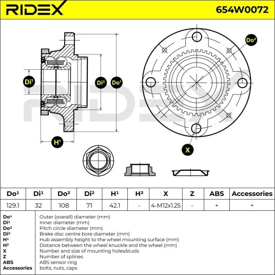 RIDEX 654W0072 Hjullager