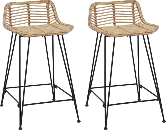 vidaXL Barstol 2 pcs Naturlig 44 x 45 x 76 cm Rattan og Stål vidaXL Barstol 2 pcs Naturlig 44 x 45 x 76 cm Rattan og Stål