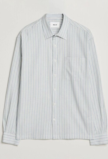 NN07 Deon Brushed Cotton Striped Shirt Blue