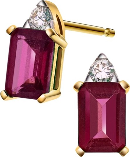 Pan Jewelry Michelle diamantøredobber i 585 gult gull 0,08 ct med rhodolitt