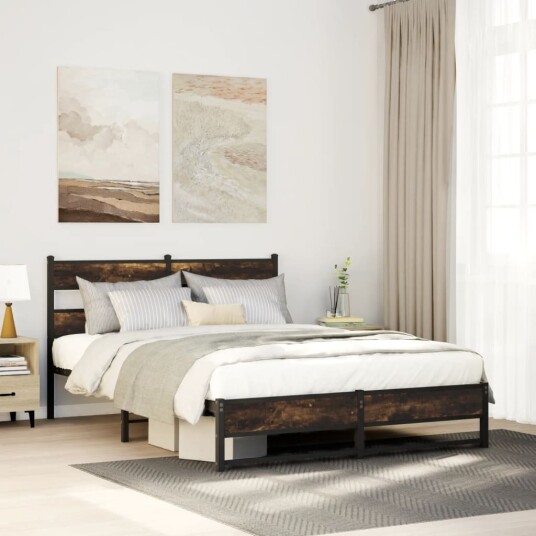 Sengeramme i metall uten madrass røkt eik 140x200 cm 8721158378088