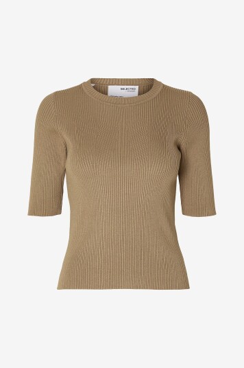 Selected FEMME - Topp slfMala 2/4 Knit O-neck - Brun