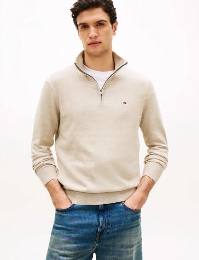 Tommy Hilfiger Essential Cotton Zip Mock Cream XL