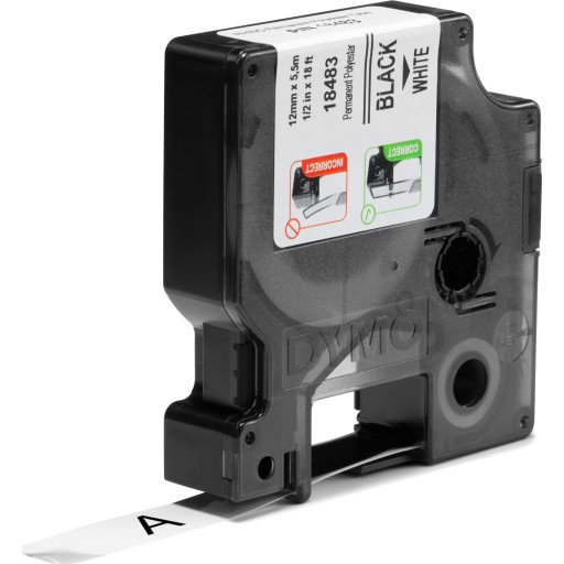 Dymo Rhino polyester tape 12mm sort på hvit - 1861543