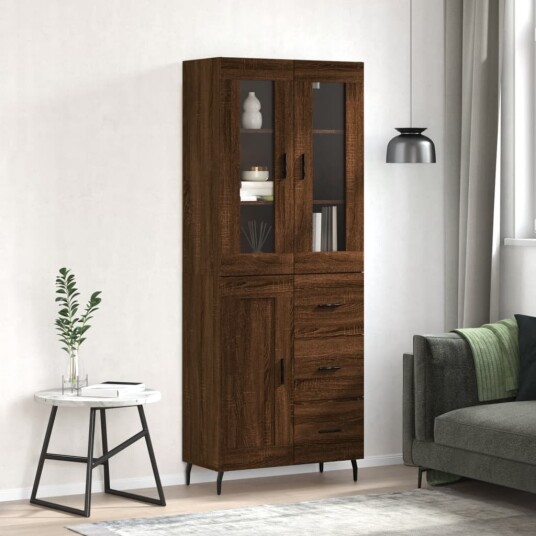 vidaXL Highboard brun eik 69,5x34x180 cm konstruert tre 8720845481025