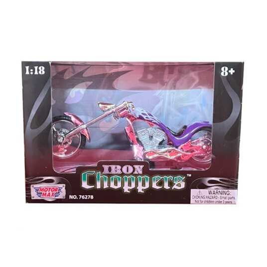 MotorMax 1:18 Chopper MotorsykkeLilla/Rosa m/ flammer