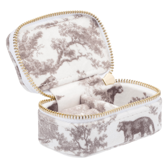 DARK Velvet Jewellery Box Micro Warm Taupe Savannah Pattern