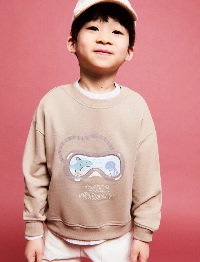 Mango Printed Cotton Sweatshirt   Beige   5 6