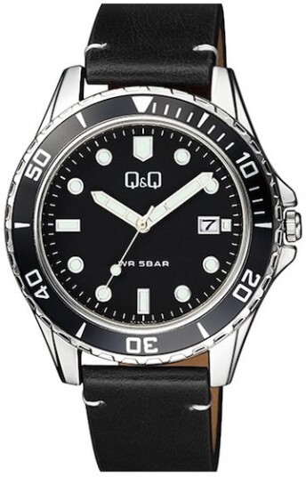 Q&Q Herreklokke A172J332Y Classic Sort/Lær Ø43 mm Q&Q Herreklokke A172J332Y Classic Sort/Lær Ø43 mm