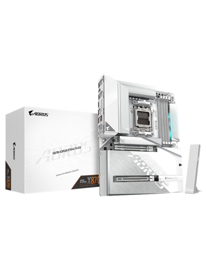 Gigabyte AORUS X870 Stealth Ice Hovedkort ATX med AM5 Sokkel og DDR5 RAM Gigabyte AORUS X870 Stealth Ice Hovedkort ATX med AM5 Sokkel og DDR5 RAM