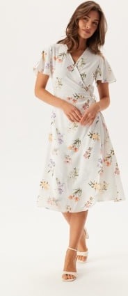 VILA Vilovie S/S Wrap Midi Dress Snow White AOP:FIR 34