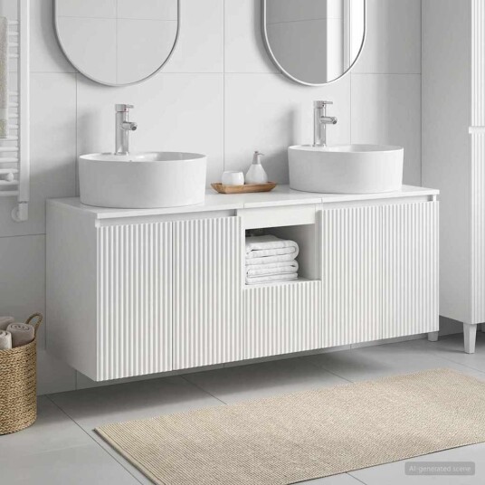 vidaXL Baderomsskapsett 3 stk. Høgglans hvit 49,5 x 44,5 x 65 cm