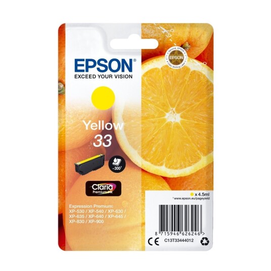 Epson 33 Y blekkpatron - C13T33444012 Original - Gul 4,5 ml