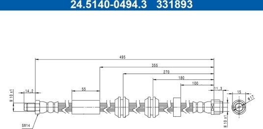 ATE 24.5140 0494.3 Bremseslange ATE 24.5140 0494.3 Bremseslange