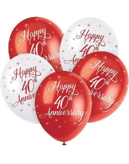 Unique Happy 40th Anniversry 5 stk Røde og Hvite Ballonger 30 cm 56124
