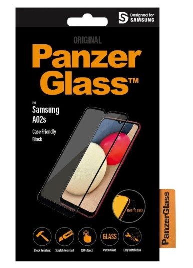 PanzerGlass Samsung Galaxy A02s PanzerGlass Edge-To-Edge Skjermbeskytter - Case Friendly - Svart