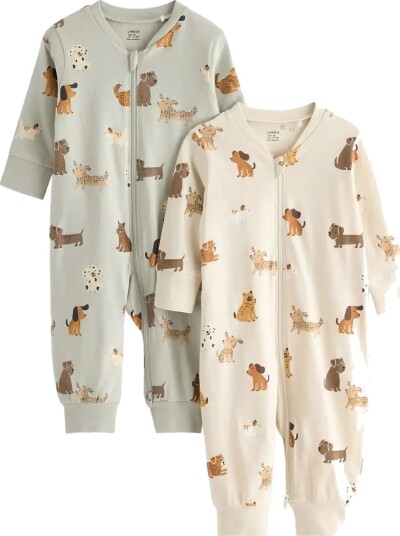 Lindex 2 Pack Pyjamas With Allover Print Beige 74