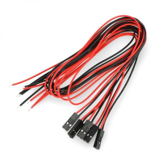 Kabelsett med 2-pin hunnkontakt 2,54 mm raster 40 cm 5 stk. Kabelsett med 2-pin hunnkontakt 2,54 mm raster 40 cm 5 stk.