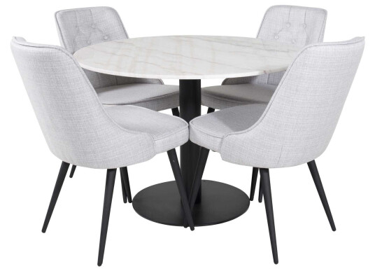Venture Design Estelle & Velvet spisegruppe Hvit/grå 4 st stoler & bord 106 cm