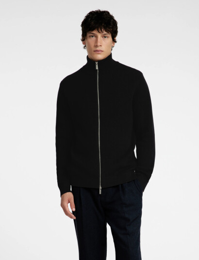 Selected Slhdane Ls Knit Structure Full Zip Noos - Black - XXL
