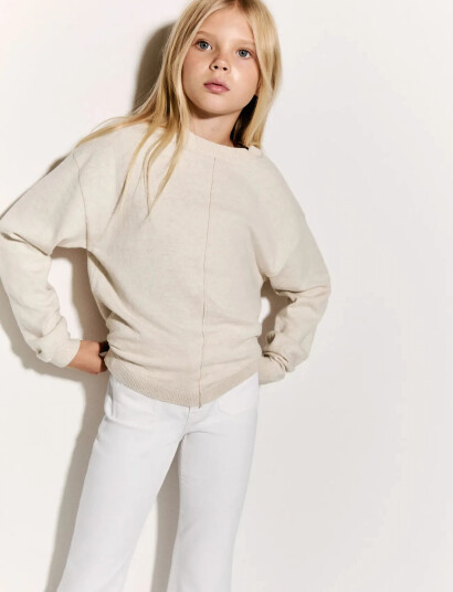 Mango Decorative Seams Cotton Sweater - Cream - 9-10