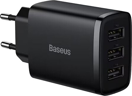 Baseus Hurtiglader 3x USB 17W Svart - Kompakt og Sikker Lading Baseus Hurtiglader 3x USB 17W Svart - Kompakt og Sikker Lading