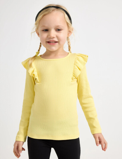 Lindex Top L S Rib With Frill Yellow 116