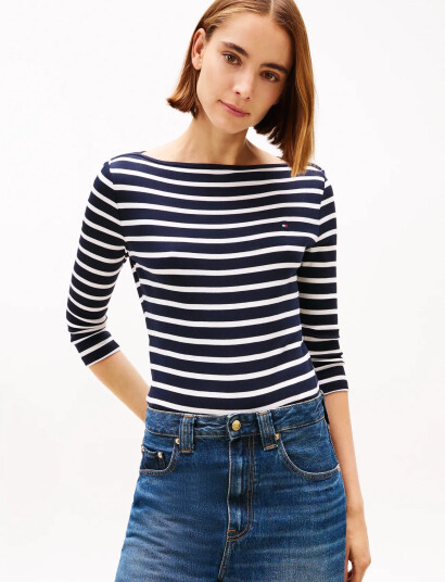 Tommy Hilfiger Slim Cody Boat-Nk 3/4Slv - Black - M Tommy Hilfiger Slim Cody Boat-Nk 3/4Slv - Black - M