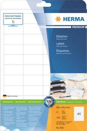 Herma Premium - Papir - Matt - Permanent Selv-Adhesiv - Hvit - 48.3 X 25.4 Mm 1100 Etikett(Er) (25 Ark X 44) Laminerte Etiketter