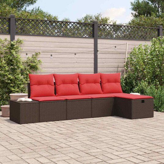 vidaXL Hagesofa Set 5 stk. Brun polyrotting