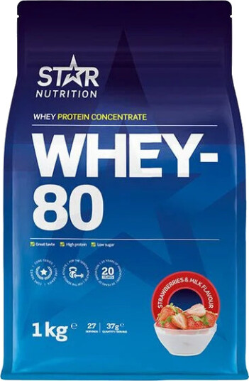 Whey-80  myse protein konsentrat 1kg, Star Nutrition Strawberries and Milk