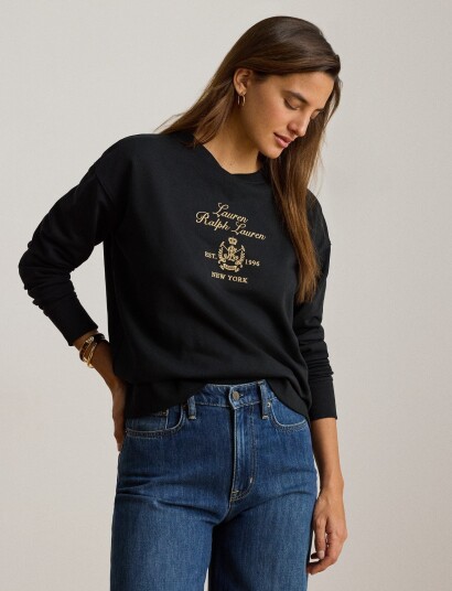 Lauren Ralph Lauren Embroidered Crest French Terry Pullover Black L
