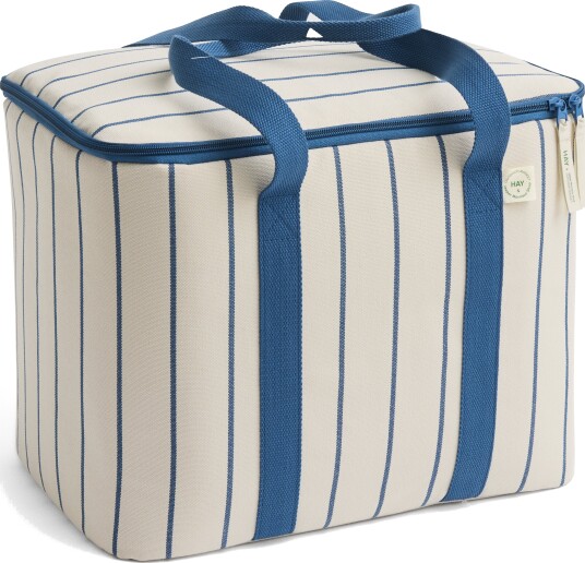 Outdoor Market Cooler Bag Medium Beige With Blue Stripe Outdoor Market Cooler Bag Medium Beige With Blue Stripe