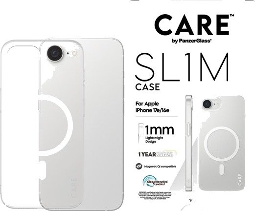 CARE by PanzerGlass SL1M Case Transparent w. MagSafe iPhone 17e | 16e